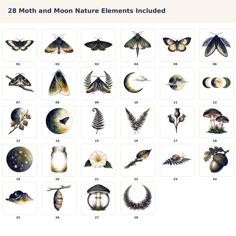 Moth and Moon Clipart Bundle preview image 2