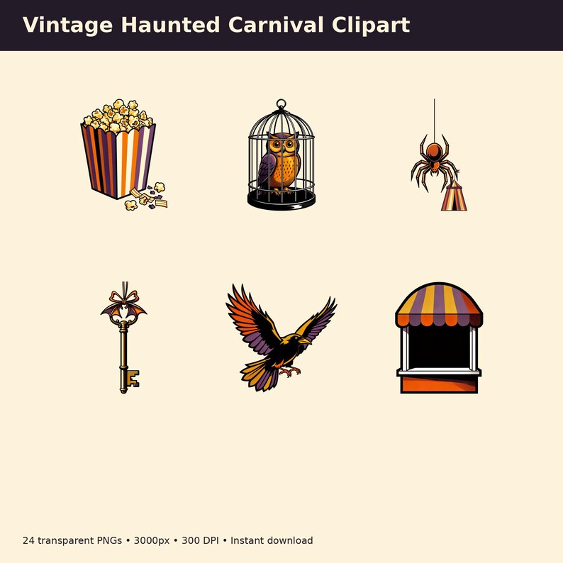 Vintage Haunted Carnival Clipart preview image 4