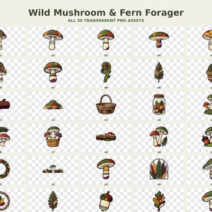 Wild Mushroom and Fern Forager Clipart preview 3