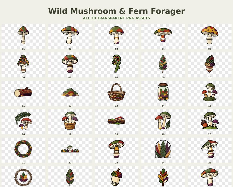 Wild Mushroom and Fern Forager Clipart preview 3
