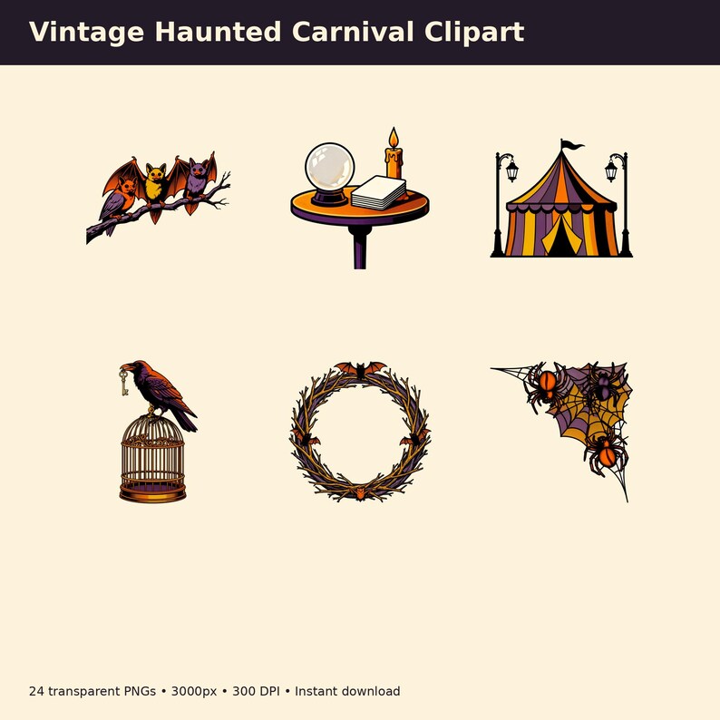 Vintage Haunted Carnival Clipart preview image 7