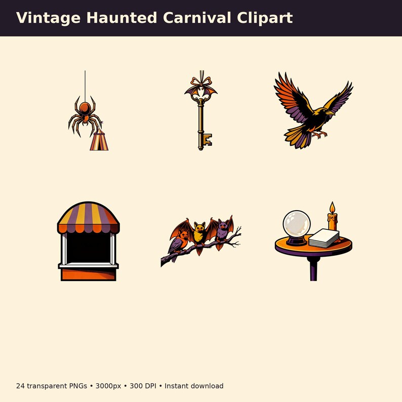 Vintage Haunted Carnival Clipart preview image 5