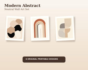 Moderne abstracte neutrale muurkunstset, minimale afdrukbare posters, hedendaagse galerij digitale download