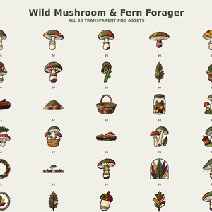 Wild Mushroom and Fern Forager Clipart preview 2