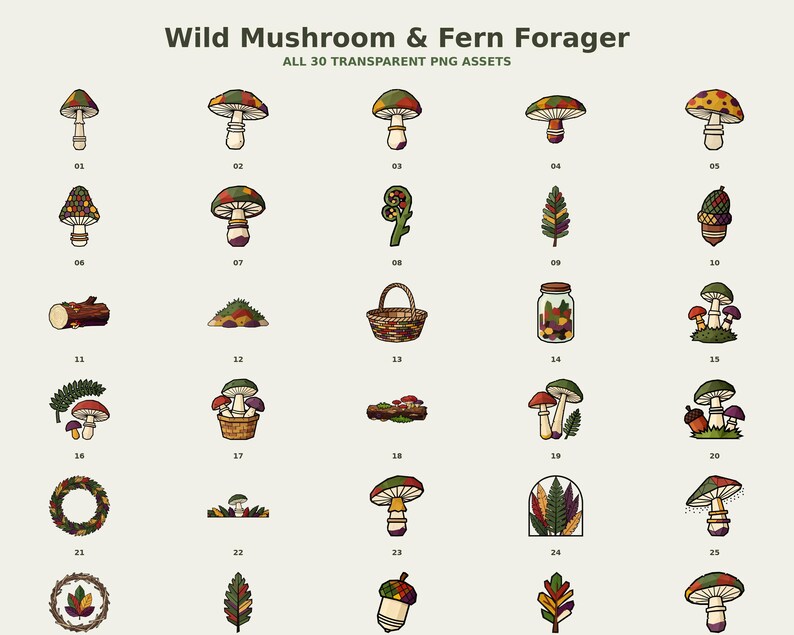 Wild Mushroom and Fern Forager Clipart preview 2