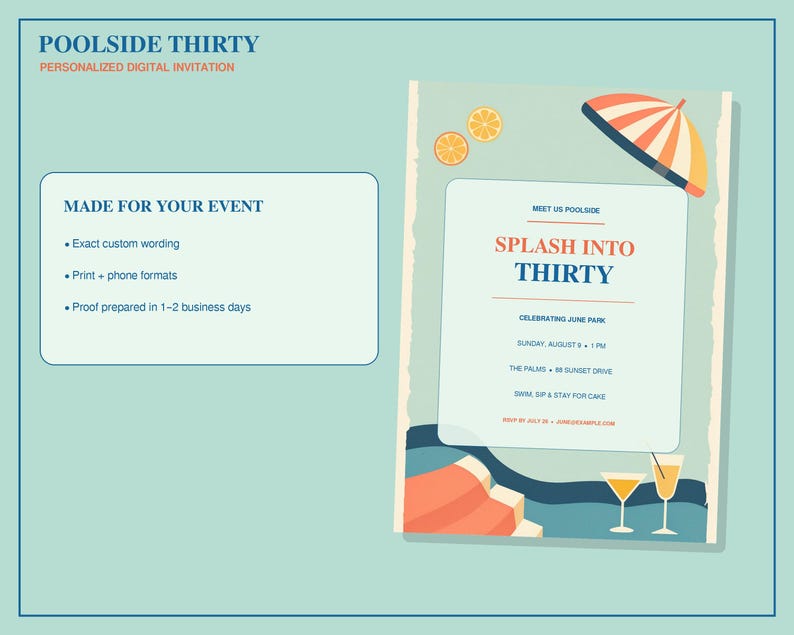 Personalized 30th Birthday Pool Party Invitation preview 1