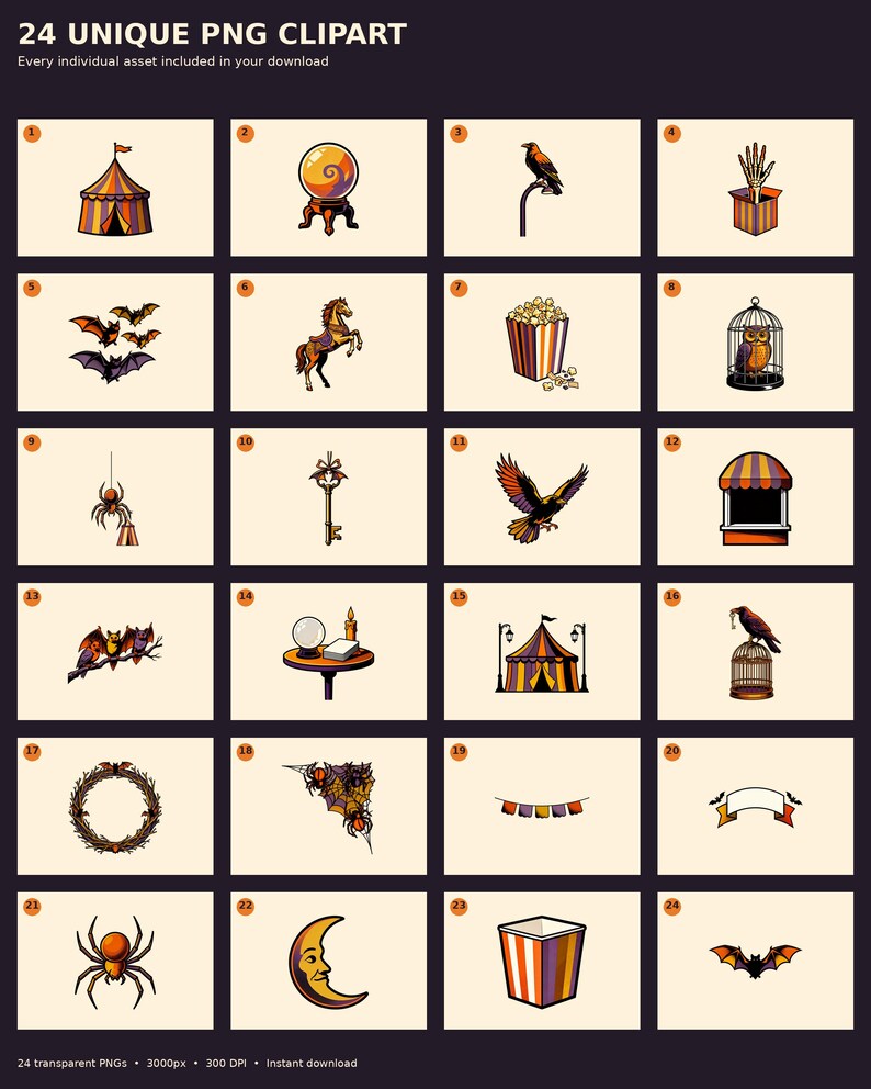 Vintage Haunted Carnival Clipart preview image 9