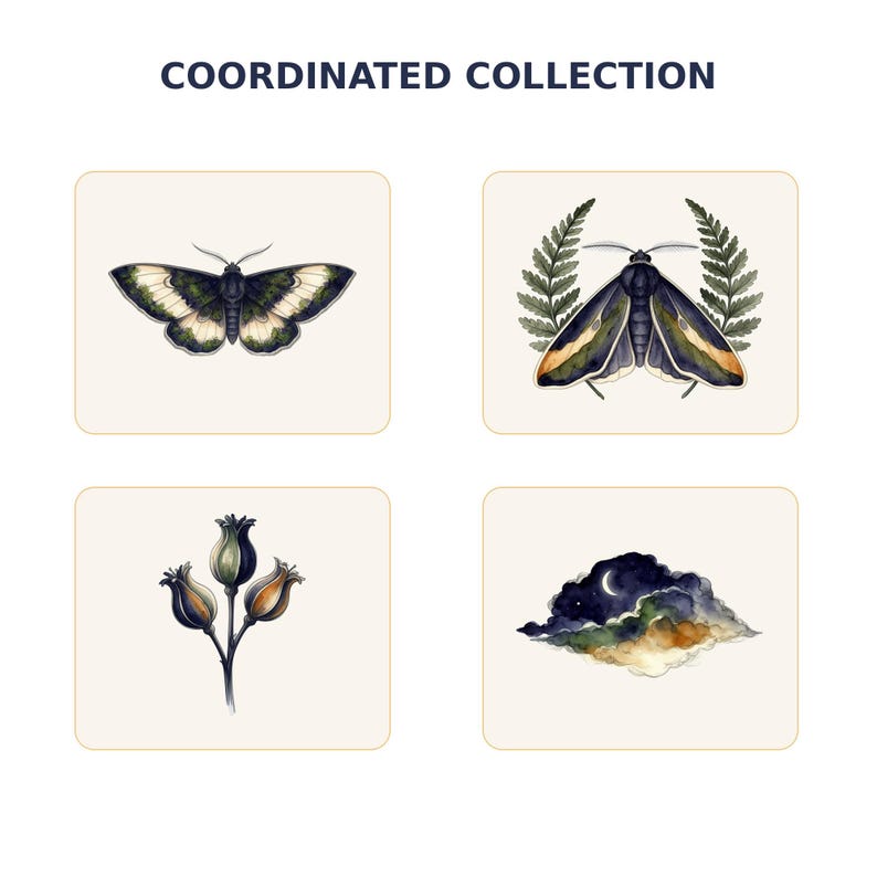 Moth and Moon Clipart Bundle preview image 7