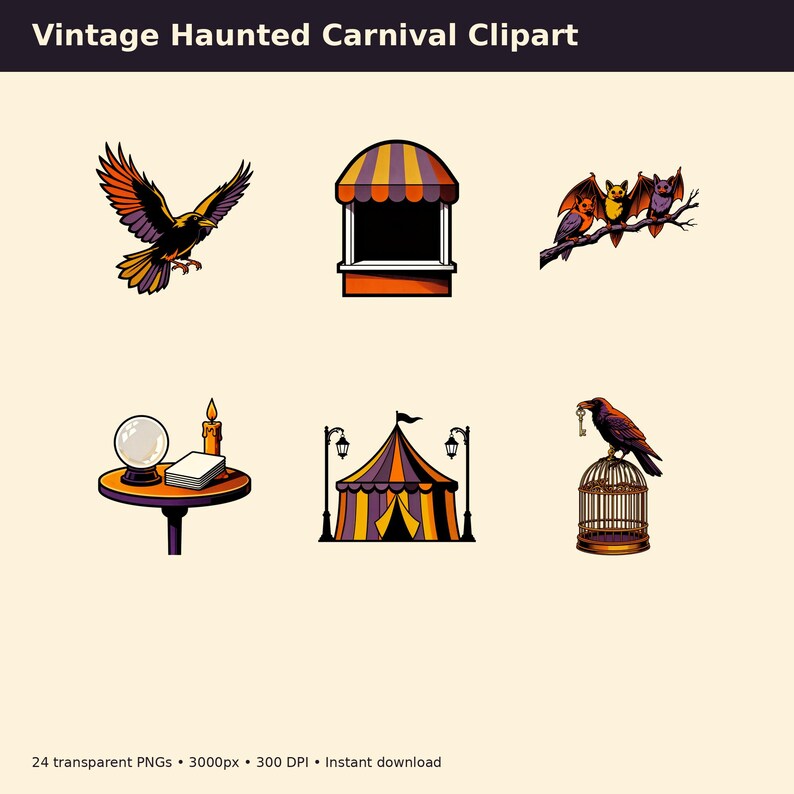 Vintage Haunted Carnival Clipart preview image 6