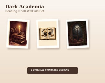 Dark Academia Reading Nook muurkunstset, leesgrage bloemen afdrukbare posters, digitale download
