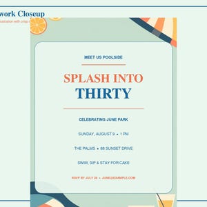Personalized 30th Birthday Pool Party Invitation preview 6