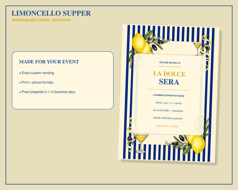 Personalized Italian Dinner Party Invitation preview 1