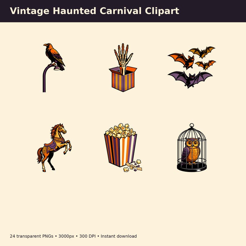 Vintage Haunted Carnival Clipart preview image 2