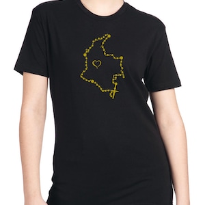 Kolumbien Karte Rosenkranz Unisex Schwarz T-Shirt