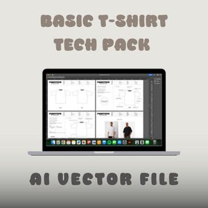 Basic T-Shirt Tech Pack Template | Fashion Flat Technical Drawing | Digital Download for Designers and Manufacturers | AI Vector File