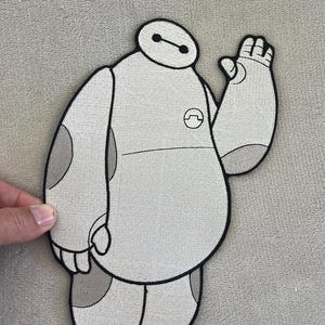Baymax Waving Patch | 7.25x5.5 Inch Embroidered Iron-On | Big Hero 6 Giant Robot Design