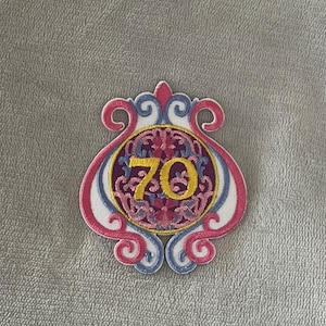 Disneyland 70th Anniversary Patch | 3 x 2.5 Inch Embroidered Iron-On | Pink, Purple & Gold Design