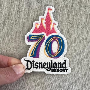 Disneyland Resort 70th Patch | 3.5x2.5 Inch Embroidered Iron-On | Retro Pink Yellow Blue