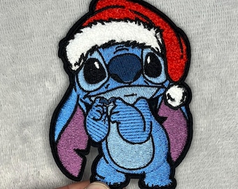 Stitch Santa Hat Patch | Christmas Stitch Embroidered Patch | Holiday Disney Decor