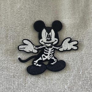 Glow-in-the-Dark Skeleton Mickey Patch | 2.75x3 Inch Embroidered Iron-On | Spooky Disney Halloween