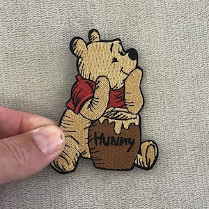 Classic Winnie the Pooh Patch | 3x2.25 Inch Embroidered Iron-On | Disney Hunny Pot
