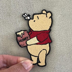 Classic Winnie the Pooh Patch with Bee | 3.5x2.25 Inch Embroidered Iron-On | Disney Hunny Pot