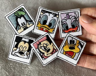 Original Disney Gang Polaroid Patch | 3x4 Inch Embroidered Iron-On | Mickey, Minnie, Donald, Goofy & Pluto | Last in Stock