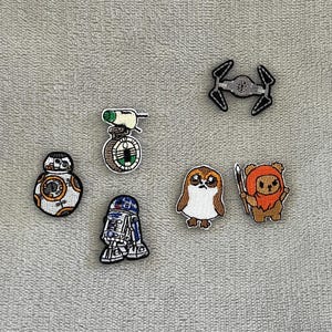 Mini Star Wars Embroidered Patch: BB-8, R2-D2, Ewok, D-O, TIE Fighter and Porg Iron-On
