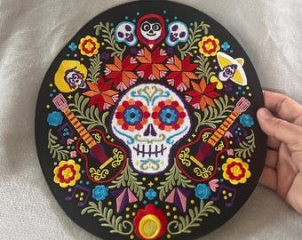 Coco Día de los Muertos Embroidered Patch: Sugar Skull, Skeleton, Floral Iron-On