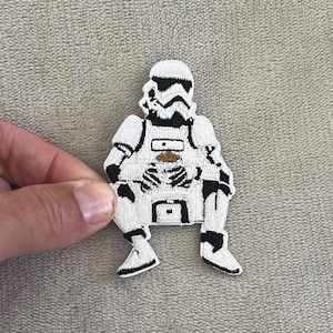 Stormtrooper Coffee Patch | 3x1.75 Inch Embroidered Iron-On | Star Wars Funny
