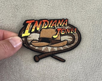 Indiana Jones Patch | 3x2 Inch Embroidered Iron-On | Fedora, Whip & Logo