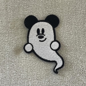 Friendly Mickey Ghost Patch | 2.75x1.75 Inch Embroidered Iron-On | Cute Disney Halloween