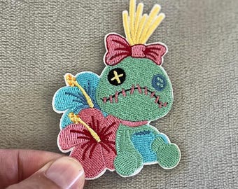 Scrump with Hibiscus Patch | 3.25x2.25 Inch Embroidered Iron-On | Lilo & Stitch Inspired