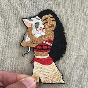 Vaiana Kramar Pua Tygmärke | 8,5x5,2 cm Broderad Stryk-på | Disney Polynesisk Gris