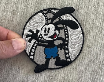 Oswald Lucky Rabbit Patch | 3x3 Inch Embroidered Iron-On | Vintage Film Strip