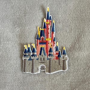 Cinderella Castle Patch | Disney World Embroidered Iron-On | 3.5 x 2.25 Inch Pink, Gray and Blue Design