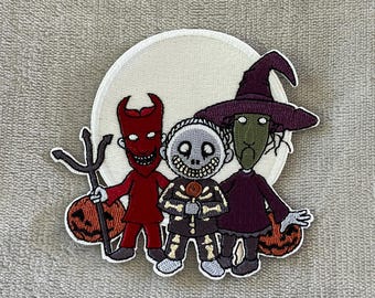 Parche de Halloween Lock Shock Barrel / Luna que brilla en la oscuridad / Trío termoadhesivo inspirado en pesadillas