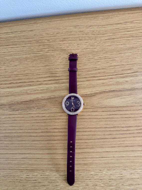 Swarovski Crystal Maroon Ladies Watch: Diamond Bezel, Leather Strap View 6
