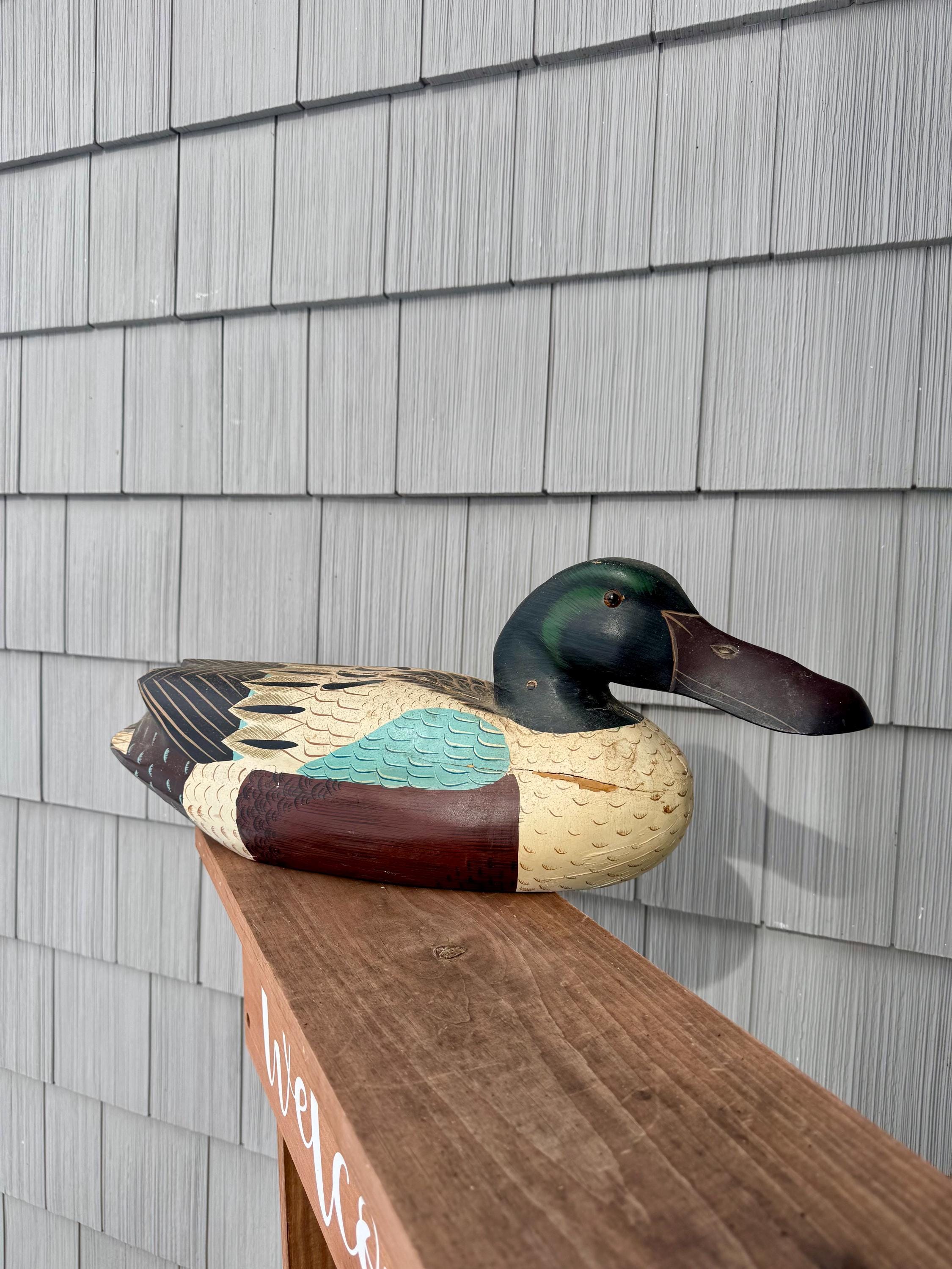 Standing Mallard アンティーク O'DAY Vintage Solid Wood Mallard Duck Decoy, Hand Painted & Hand Carved