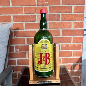 Vintage J&B Rare Scotch Large Whisky Gallon Bottle in Tilting Cradle Stand, Man Cave Decor