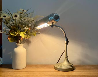VTG Art Deco Design Base Cast Metal Adjustable Gooseneck Office Desk Task Lamp - 11&quot; Tall