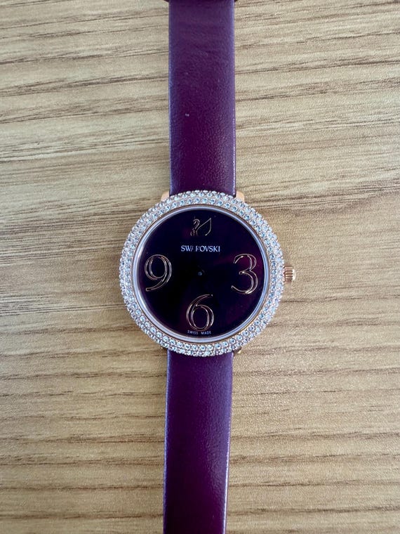 Swarovski Crystal Maroon Ladies Watch: Diamond Bezel, Leather Strap View 5