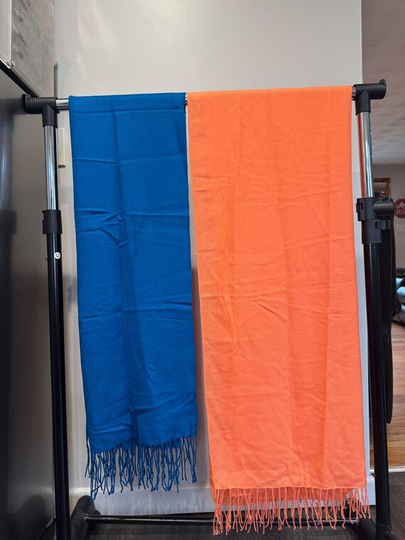Two Super Soft Solid Color Shawls, Bright Peach &… - image 2