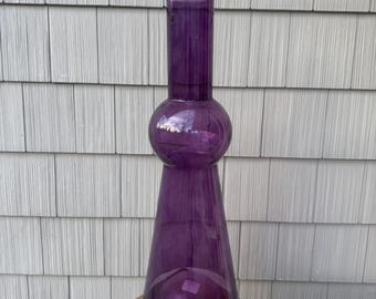 Vintage Handmade IKEA Clear Purple Large Glass Vase, 23&quot; Tall Unique Shape, Made in Poland
