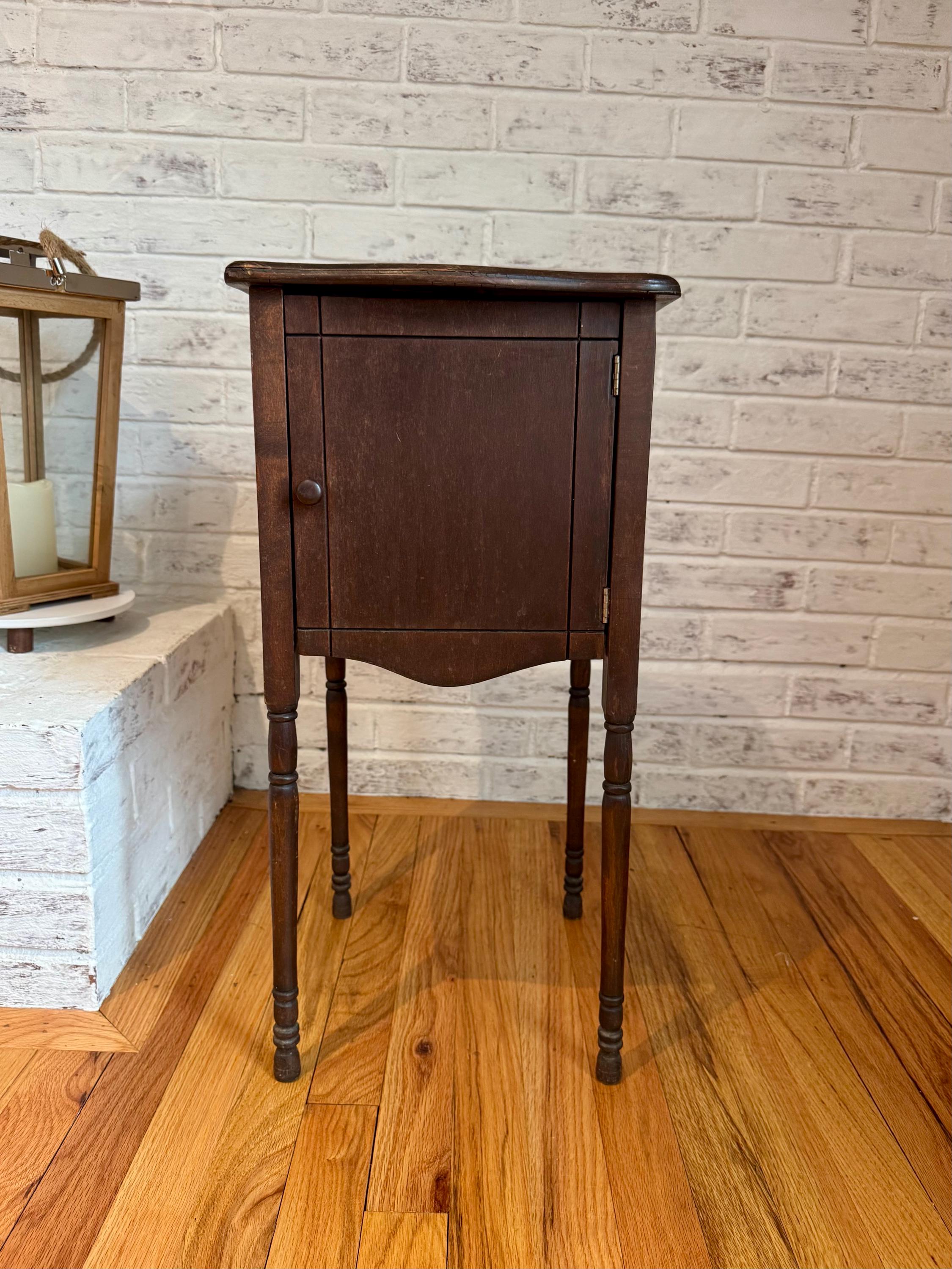 Vintage/Antique Wooden Copper Lined Table Humidor - Cigar Smoke Stand, 24.5" Tall