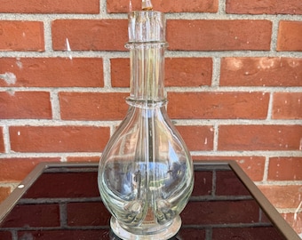 Vintage 1970’s Fait Main 4 Chamber Clear Glass Liquor Decanter Bottle, 11"