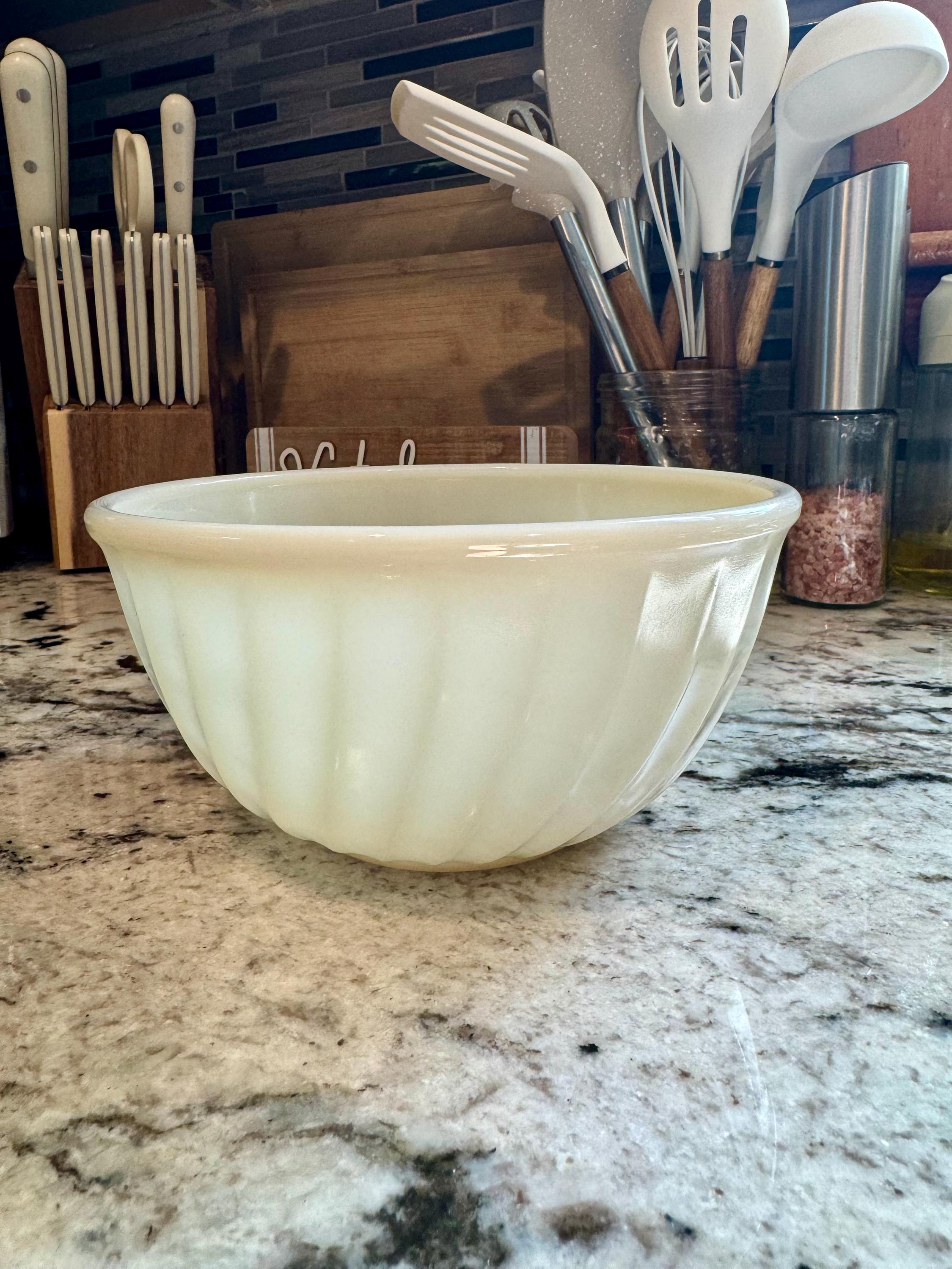 Vintage Fire King Oven Ware 7" Beige Cream Swirl Serving or Mixing Bowl