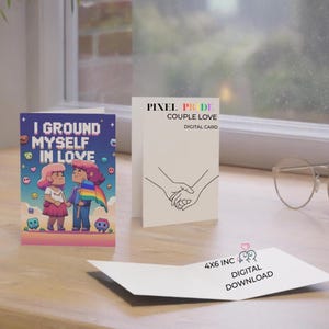 Cartão postal do Orgulho em Pixel | Cartão postal LGBTQ+ | Cartão digital do Orgulho | Presente para impressão LGBTQ+ | Cartão postal do Orgulho | Cartão postal para casais | Presentes do Orgulho