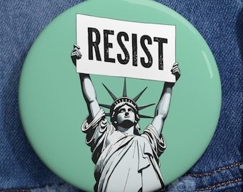 RESIST Green Pin Buttons | Retro Statue of Liberty Art, Anti-Trump Button, Anti-DOGE Pins, Pro-Democracy Pin, Pro-Equality Pin, Feminist Pin
