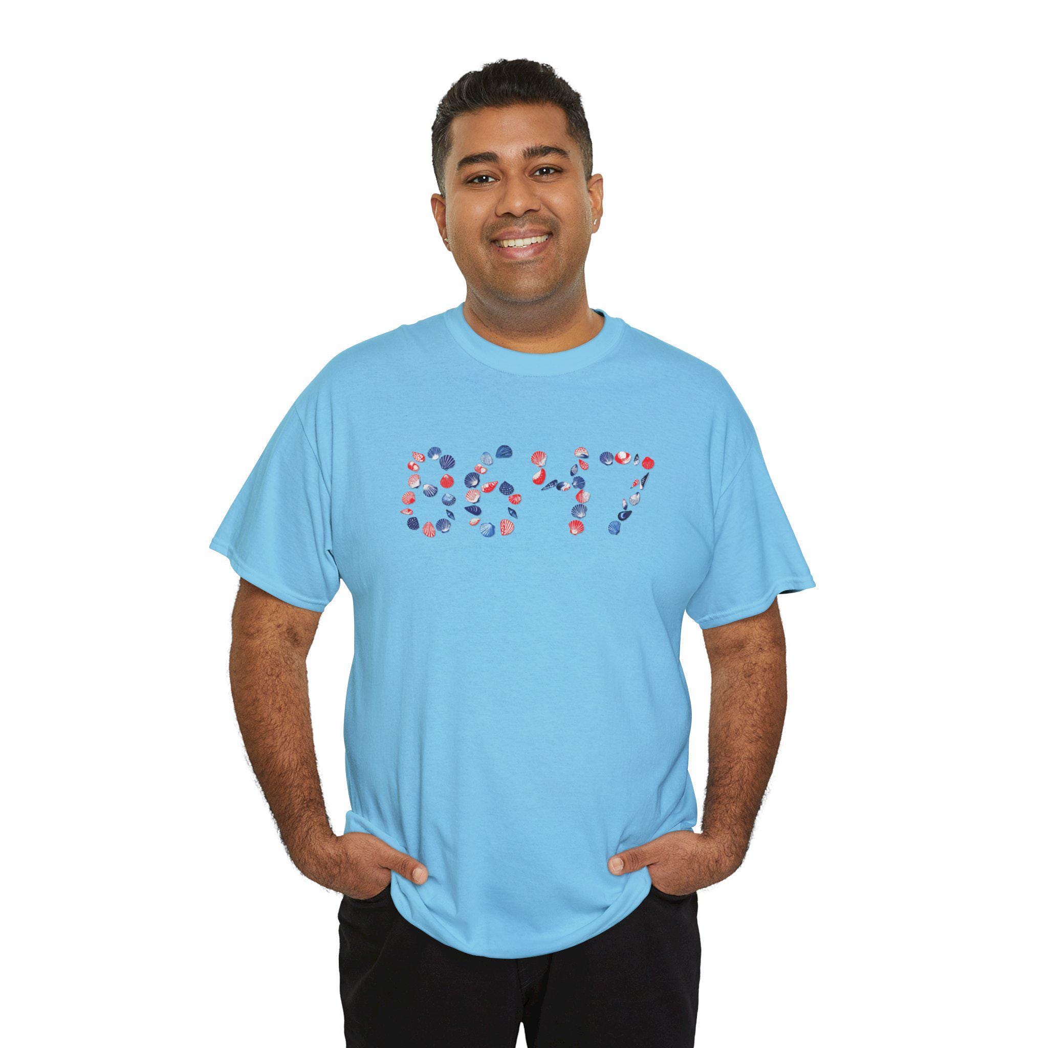 8647 Seashells Sand Red White Blue Unisex Cotton Tee | Subtle Anti